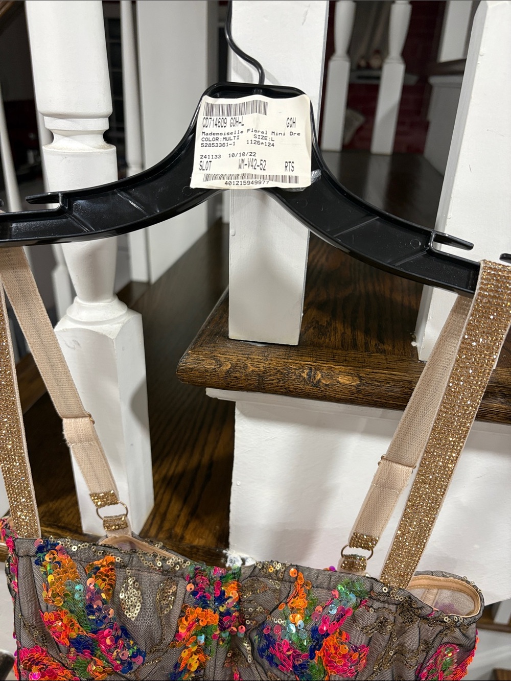 Bronx and Banco Brown Mini Dress with Multicolor Sequin Floral Embroidery - Picture 4 of 16